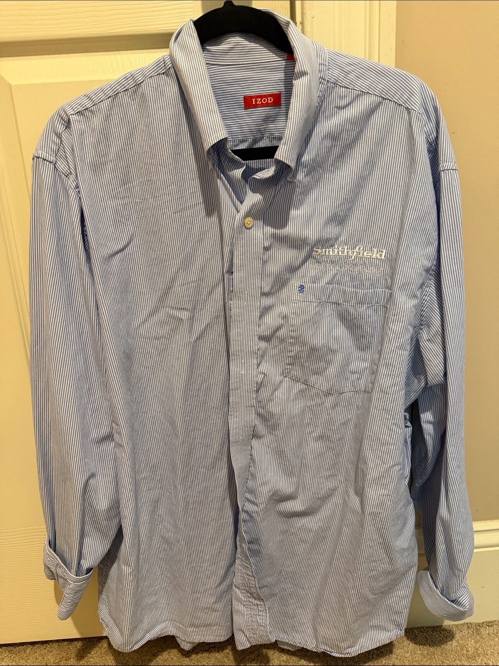 Izod Men's Blue Pinstripe Dress Shirt